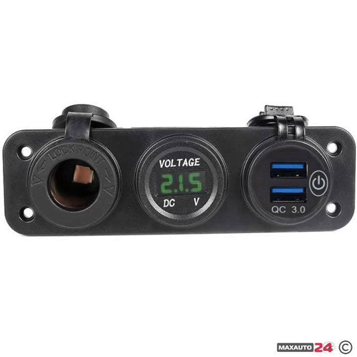 Волтметър с 2 USB порта, гнездо и кабел - 1632