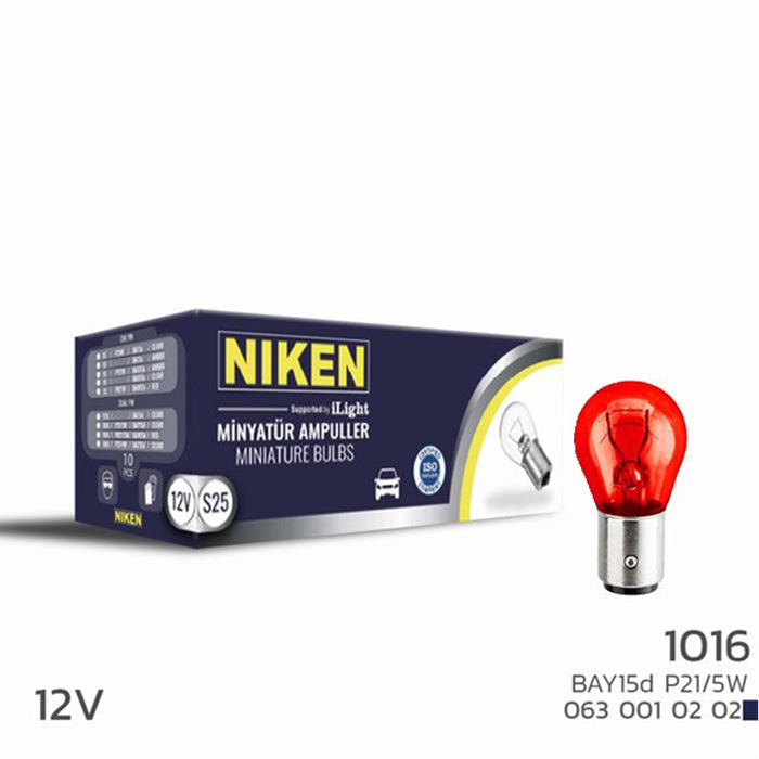 Крушки NIKEN 1016 10 БР/КУТИЯ - 12V - 21/5W - червени