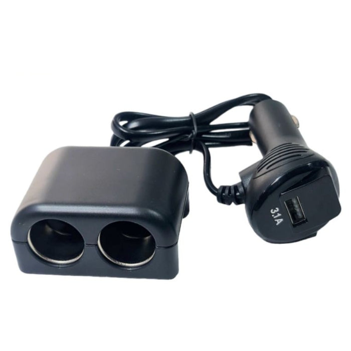 Разклонител за запалка с 2 гнезда, USB порт и волтметър