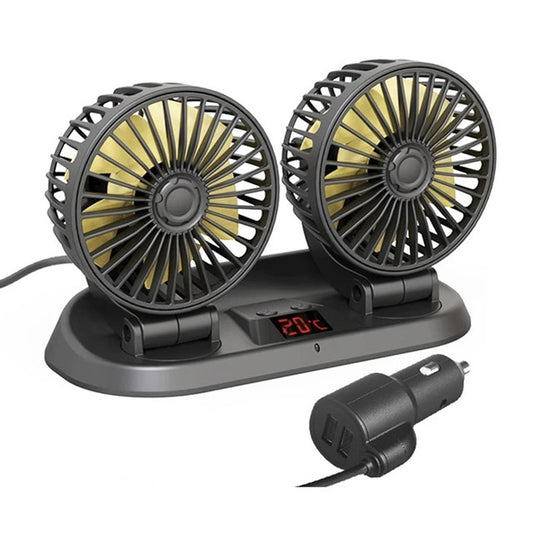 Вентилатор  Двоен С Термометър 12-24V