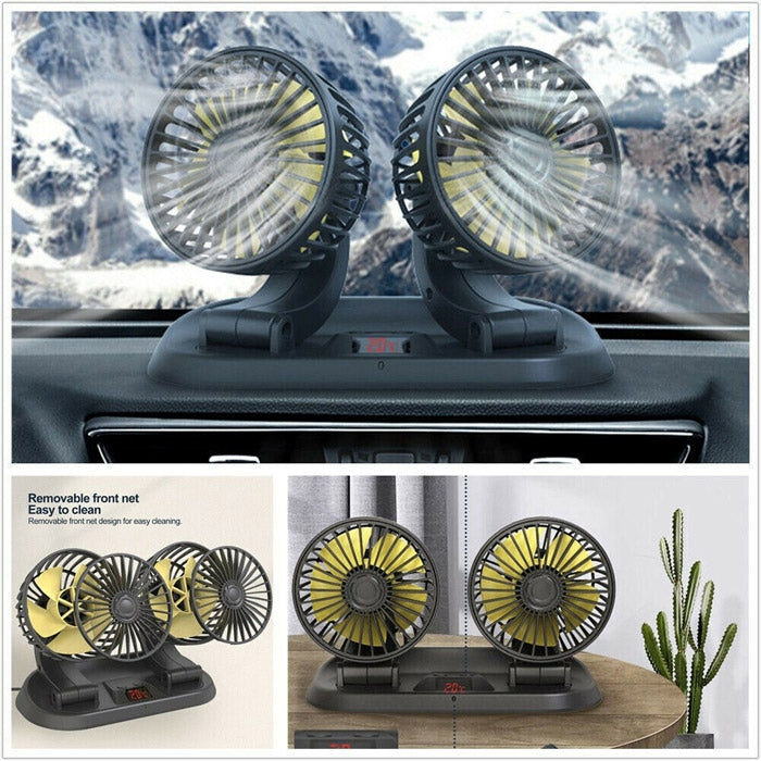 Вентилатор  Двоен С Термометър 12-24V